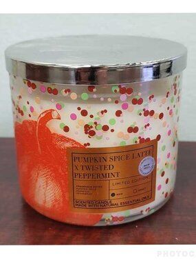 🛍️ Bath & Body Works PUMPKIN SPICE LATTE x TWISTED PEPPERMINT 3-Wick Candle